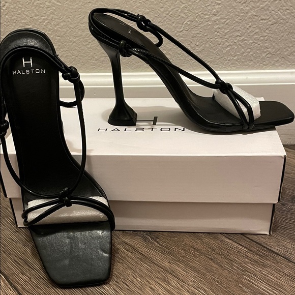 Brand New Halston Heritage Black and White Strappy Heels - Picture 2 of 5